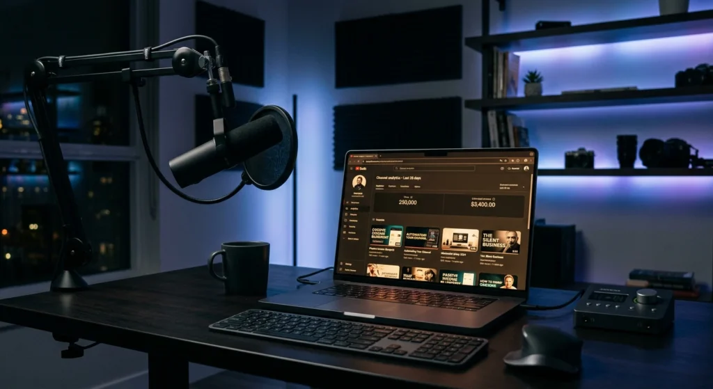 YouTube automation channel dashboard showing passive income earnings without a face on camera