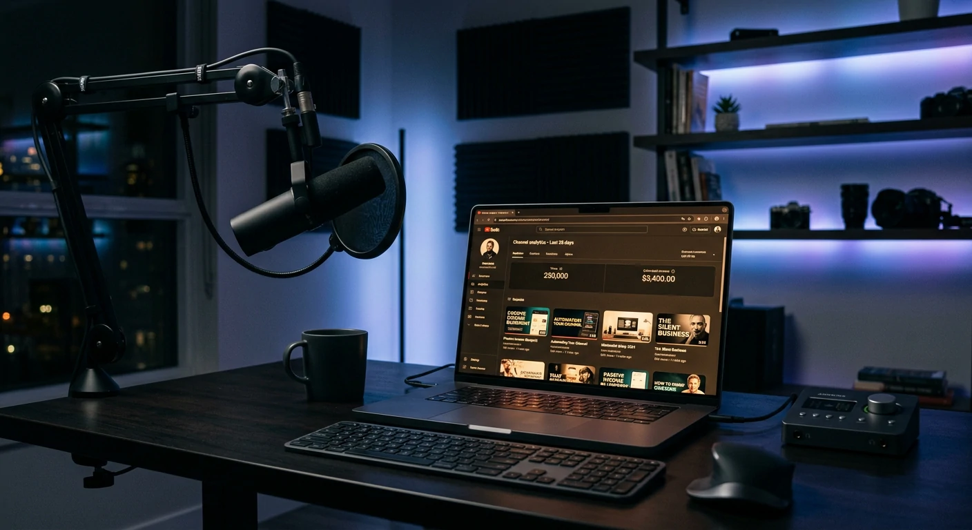 YouTube automation channel dashboard showing passive income earnings without a face on camera