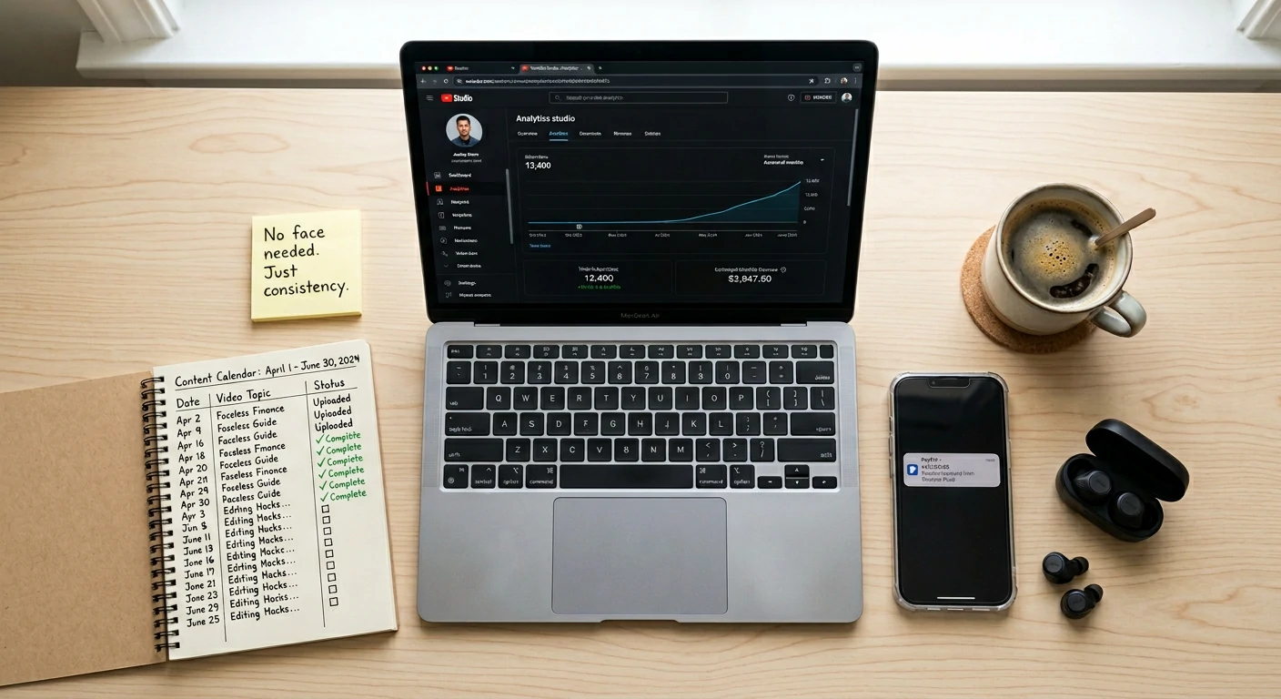 YouTube automation 90-day results showing subscriber growth and passive income without showing face on camera