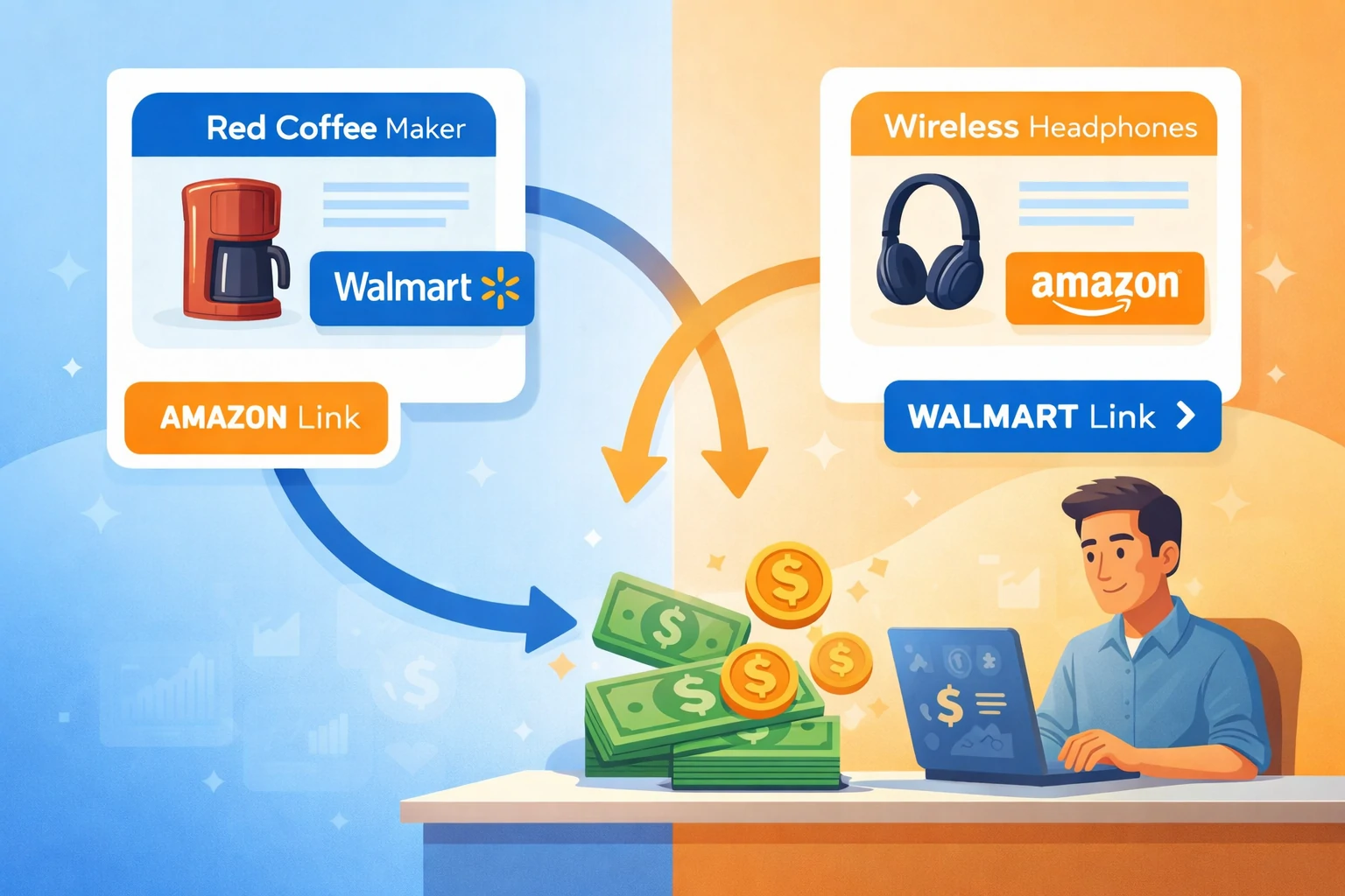 Using both Walmart and Amazon affiliate programs together to maximize income strategy
