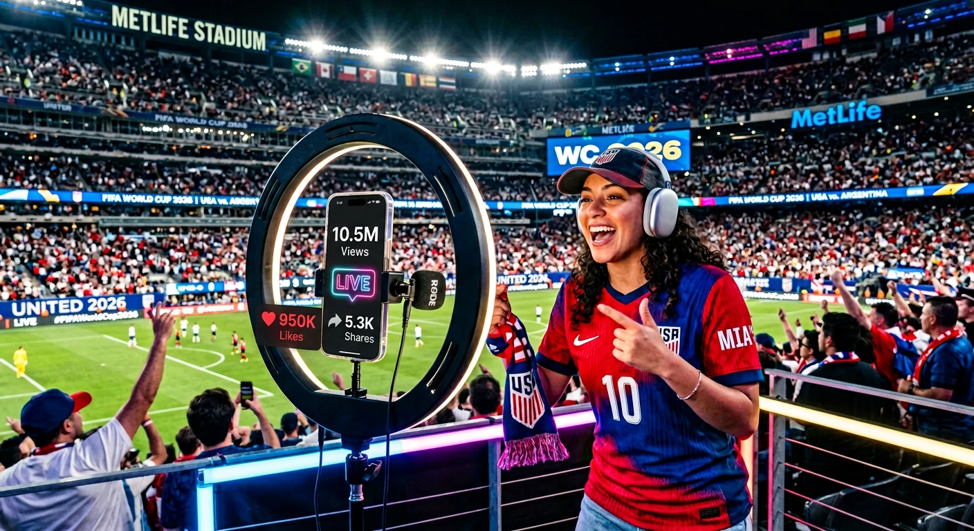 Creating viral content to make money World Cup 2026 using TikTok and YouTube with football and stadium background