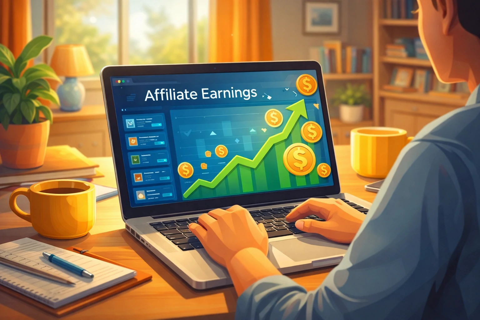 Affiliate marketing earnings dashboard showing increasing revenue from product promotions